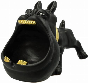 Aschenbecher stehender Hund Schwarz/Gold