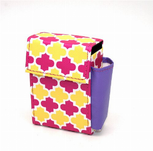 Atomic Zigarettenetui mit Feuerzeugfach, Kunstleder, gelb-pink, 20er