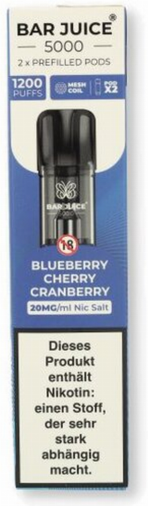 Bar Juice 5000 Prefilled Pods Blueberry Cherry Cranberry 2x2ml 20mg/ml
