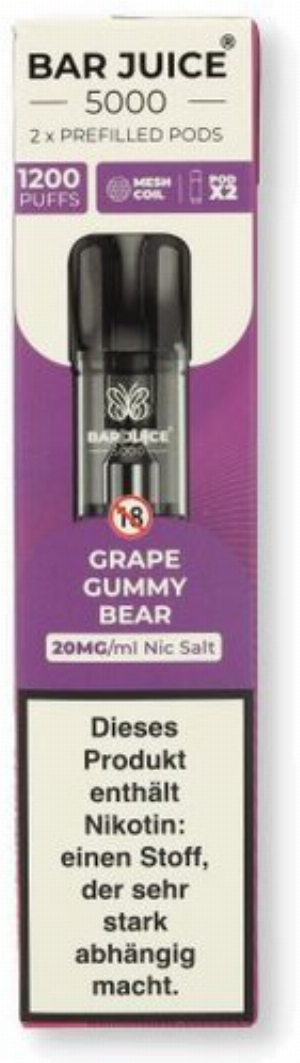 Bar Juice 5000 Prefilled Pods Grape Gummy Bear 2x2ml 20mg/ml