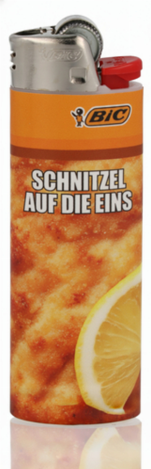 BIC Feuerzeug Maxi J26 Fast food  Schnitzel auf die eins 2v8