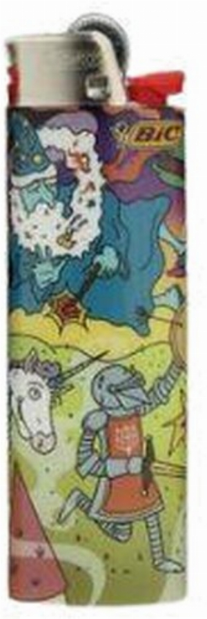 BIC Feuerzeug Zauberer, Einhorn und Ritter bei einer Schlacht Maxi Fantasy Cartoon 6v8