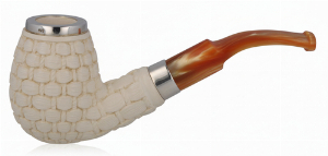 Block Meerschaum Pfeife Egg Silberring Flechtmuster im Maß-Etui