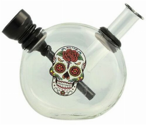 Mini Glas Bong Wildfire Sticker/Clear Totenkopf Nr.1