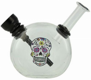 Mini Glas Bong Wildfire Sticker/Clear Totenkopf Nr.4