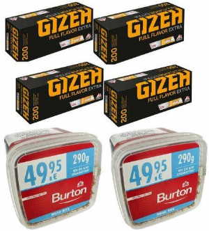 Burton Tabak Sparpaket (2 x Burton Rot Eimer 270g) + (4 x Gizeh Full Flavor Extra 200 Stück)