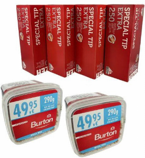 Burton Tabak Sparpaket (2 x Burton Rot Eimer 270g) + (4 x Gizeh Special Tip Extra 250 Stk)