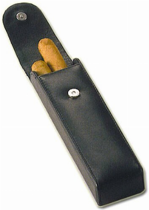 Zigarren-Etui 2er, Leder, schwarz, mit Überschlag