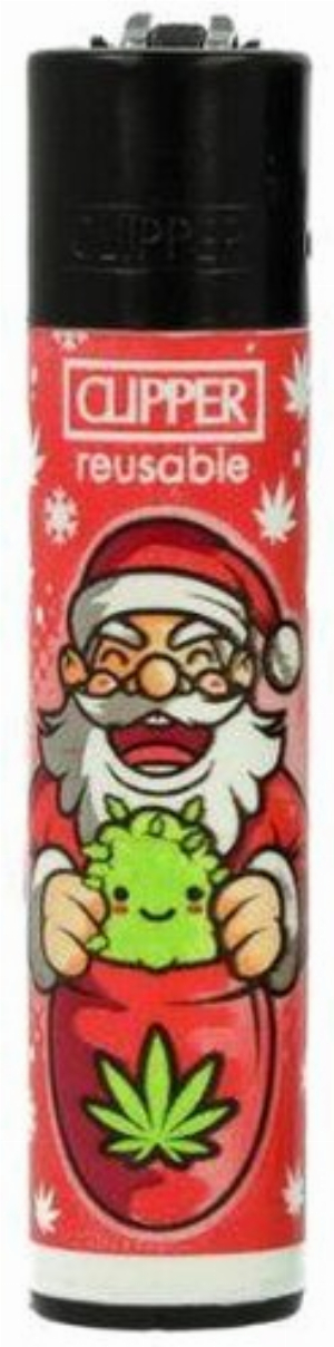 Clipper Feuerzeug 420 Winter 2 1v4 Lachender Weihnachtsmann mit Hanfblatt