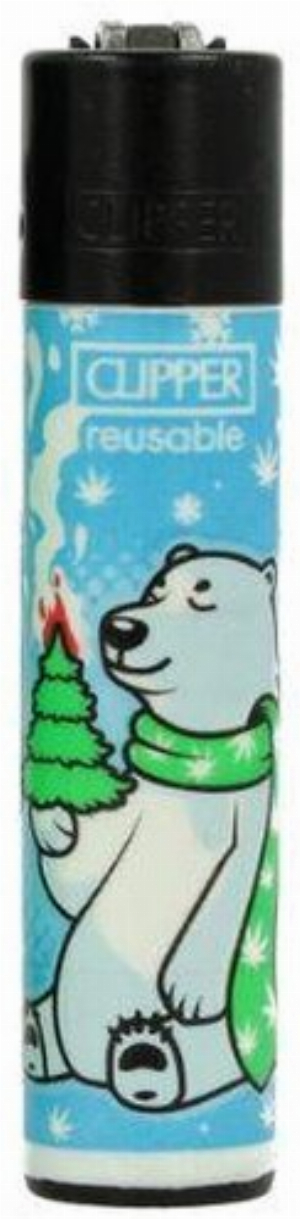 Clipper Feuerzeug 420 Winter 2 4v4 Eisbär mit Schal und Weihnachtsbaum
