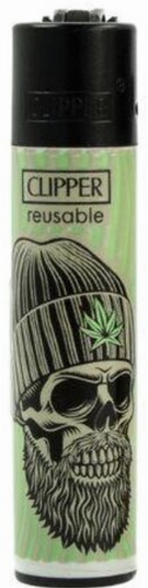 Clipper Feuerzeug Hipster Skulls 1v4 Totenkopf mit Weedblatt Mütze
