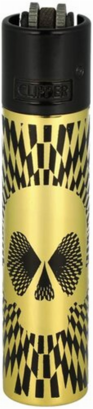 Clipper Feuerzeug Metall Amazing Skull Gold
