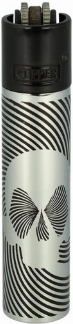 Clipper Feuerzeug Metall Amazing Skull Silber