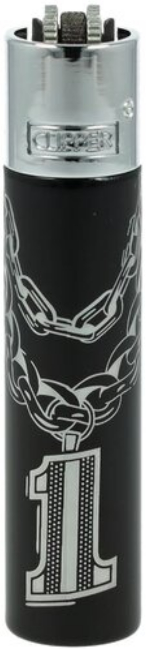 Clipper Feuerzeug Metallkette mit Zahl Silber