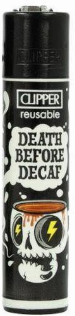 Clipper Feuerzeug Skull Slogan 4v4 DEATH BEFORE DECAF