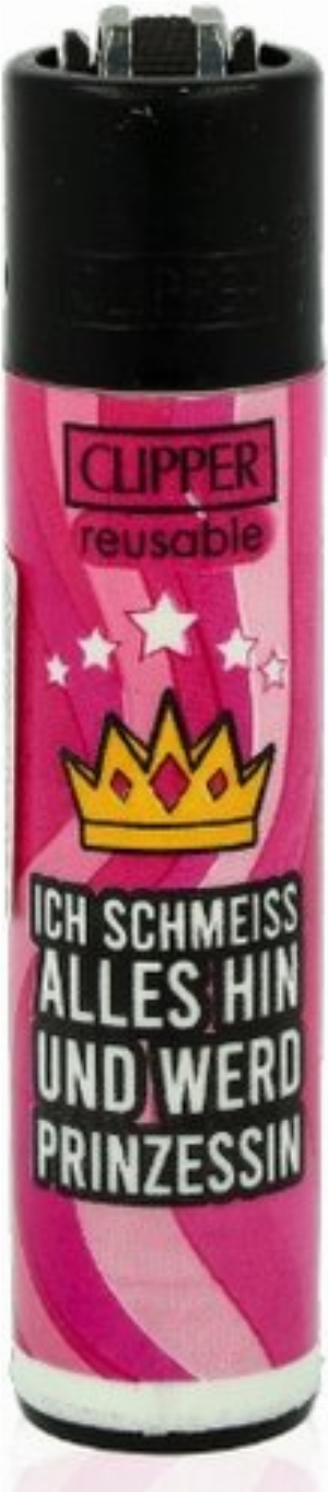 Clipper Feuerzeug Slogan 46 - 3v4 ICH SCHMEISS ALLES HIN UND WERD PRINZESSIN