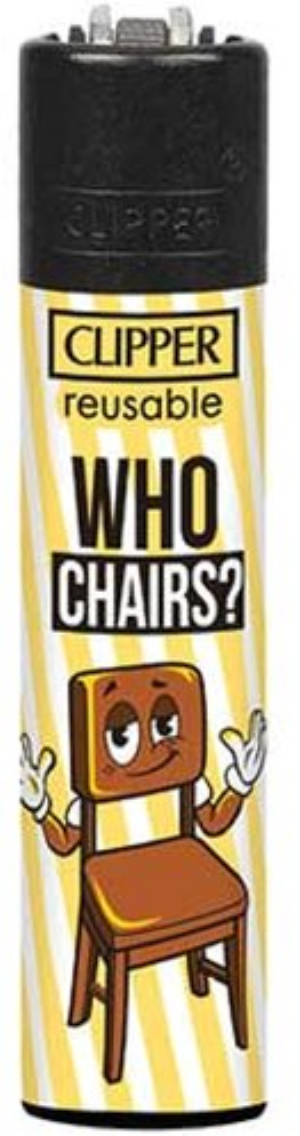 Clipper Feuerzeug Slogan 48 3v4 WHO CHAIRS?