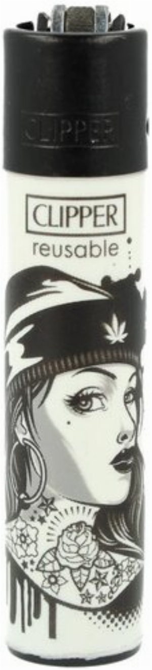 Clipper Feuerzeug Tattoo Girls 2v4 Tätowierte Frau mit Weedblatt Mütze