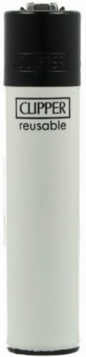 Clipper Feuerzeug Uni Solid Branded Weiß mit Schwarzer Kappe