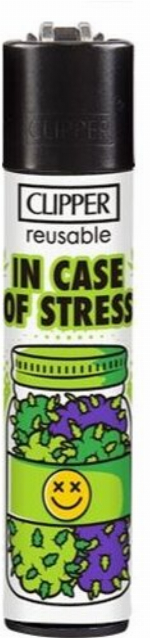 Clipper Feuerzeug Weed Slogan 12 2v4 IN CASE OF STRESS