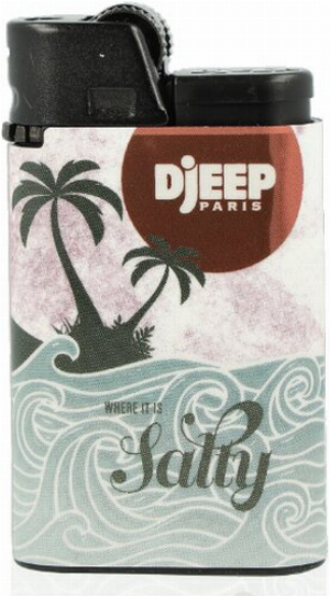 Djeep Paris Feuerzeug Salty Grau, Grün, Rosa Palmen und Wellen