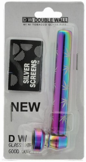 Double Wall Weed Leaf Kräuterpfeife Rainbow mit Screens