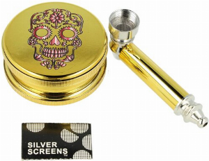Dreamliner Skull Set mit Grinder, Pfeife und Siebe Gold Nr. 1