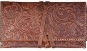 Drehertasche Leder braun/beige Steppung Flowerprint 