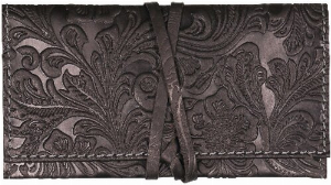 Drehertasche Leder Steppung Flowerprint schwarz-grau