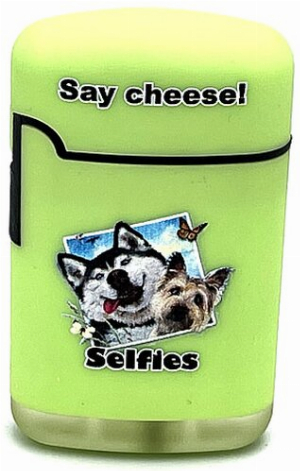 Easy Torch Say Cheese! Hunde Motiv Feuerzeug hellgrün