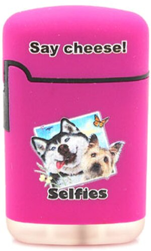 Easy Torch Say Cheese! Hunde Motiv Feuerzeug lila