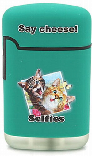 Easy Torch Say Cheese! Katzen Motiv Feuerzeug grün