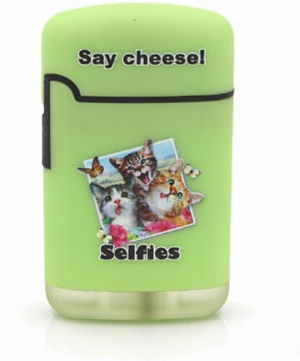 Easy Torch Say Cheese! Katzen Motiv Feuerzeug hellgrün