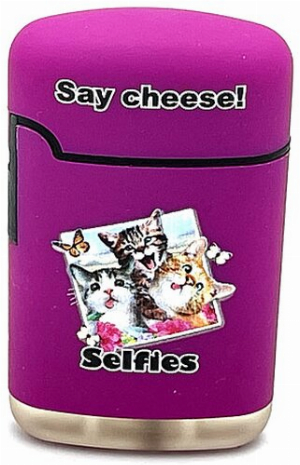 Easy Torch Say Cheese! Katzen Motiv Feuerzeug lila