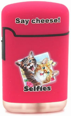 Easy Torch Say Cheese! Katzen Motiv Feuerzeug rosa