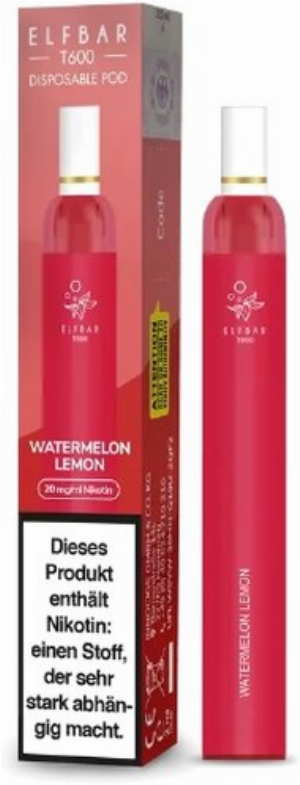 Elf Bar T600 E-Zigarette mit Filter Watermelon Lemon 20 mg Nikotin