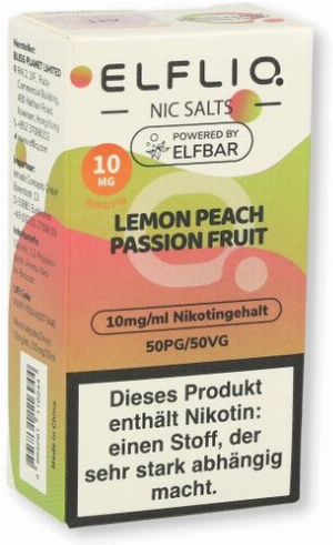 Elfliq by Elf bar Nic Salt Liquid Lemon Peach Passionfruit 10mg