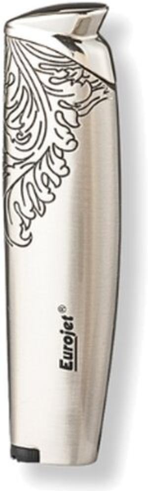 Eurojet Feuerzeug Jet Metall chrom gebürstet mit schwarzem Ornament