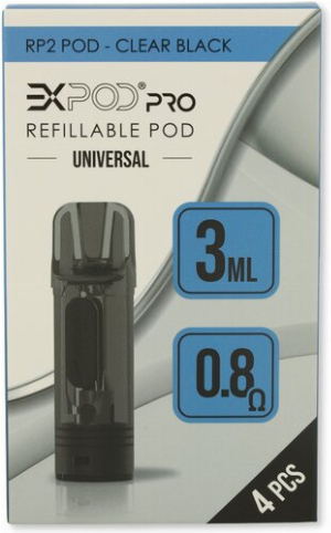Expod Pro  PR2 Refillable Pod Universal 0,8 Ohm Clear Black 4 Stück