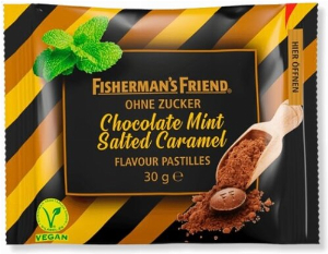 Fishermans Friend Chocolate Mint Salted Caramel ohne Zucker 30g