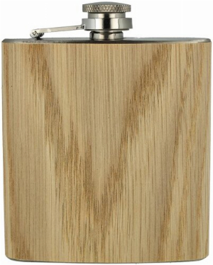 Flachmann Edelstahl / Holz hellbraun 6oz.