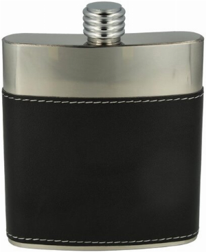 Flachmann Edelstahl  Leder schwarz/chrom 6oz.