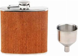 Flachmann-Set Nature Edelstahl Holzdesign 6oz/180ml mit Trichter