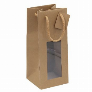 Flaschentüte Natur mit Sichtfenster 120x110x280 mm