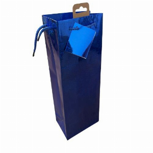 Flaschentüte Metallic Blau Jumbo TBH 8x12,5x35cm