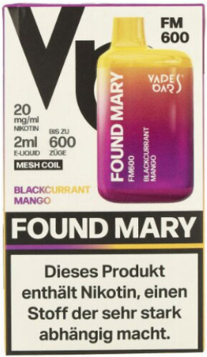 Found Mary FM600 Vapes Bars Einweg E-Zigarette Blackcurrant Mango 20mg