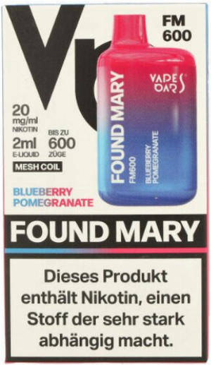 Found Mary FM600 Vapes Bars Einweg E-Zigarette Blueberry Pomegranate 20mg