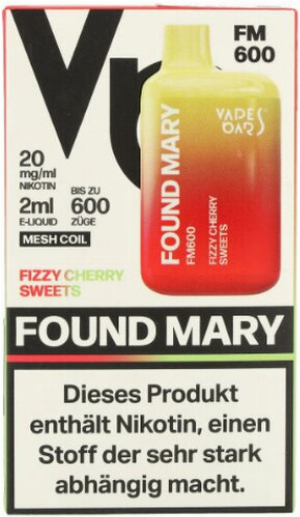 Found Mary FM600 Vapes Bars Einweg E-Zigarette Fizzy Cherry Sweets 20mg