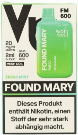 Found Mary FM600 Vapes Bars Einweg E-Zigarette Fresh Mint 20mg