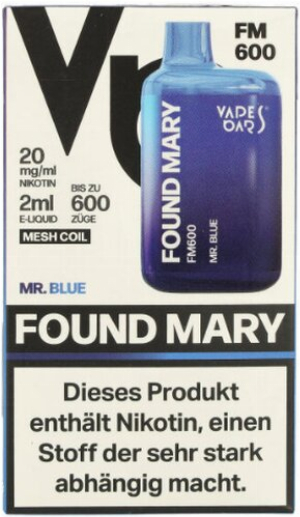 Found Mary FM600 Vapes Bars Einweg E-Zigarette Mr. Blue 20mg